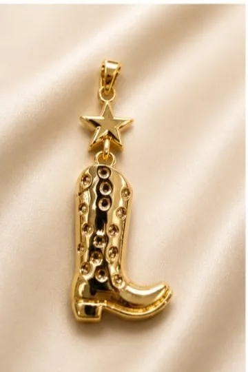Colgante en Rodio - Bota vaquera con estrella y piedras