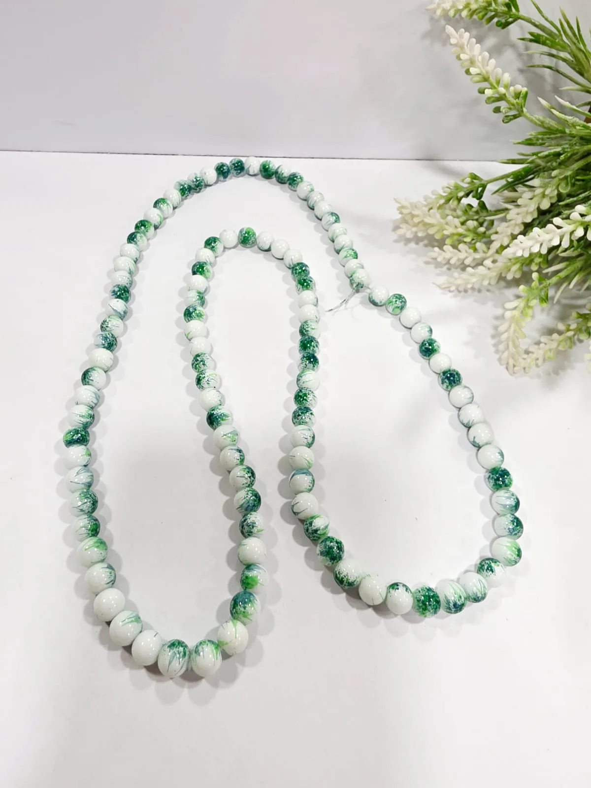 Cuentas de Perlas de Vidrio Jaspeado Blanco Verde 8mm