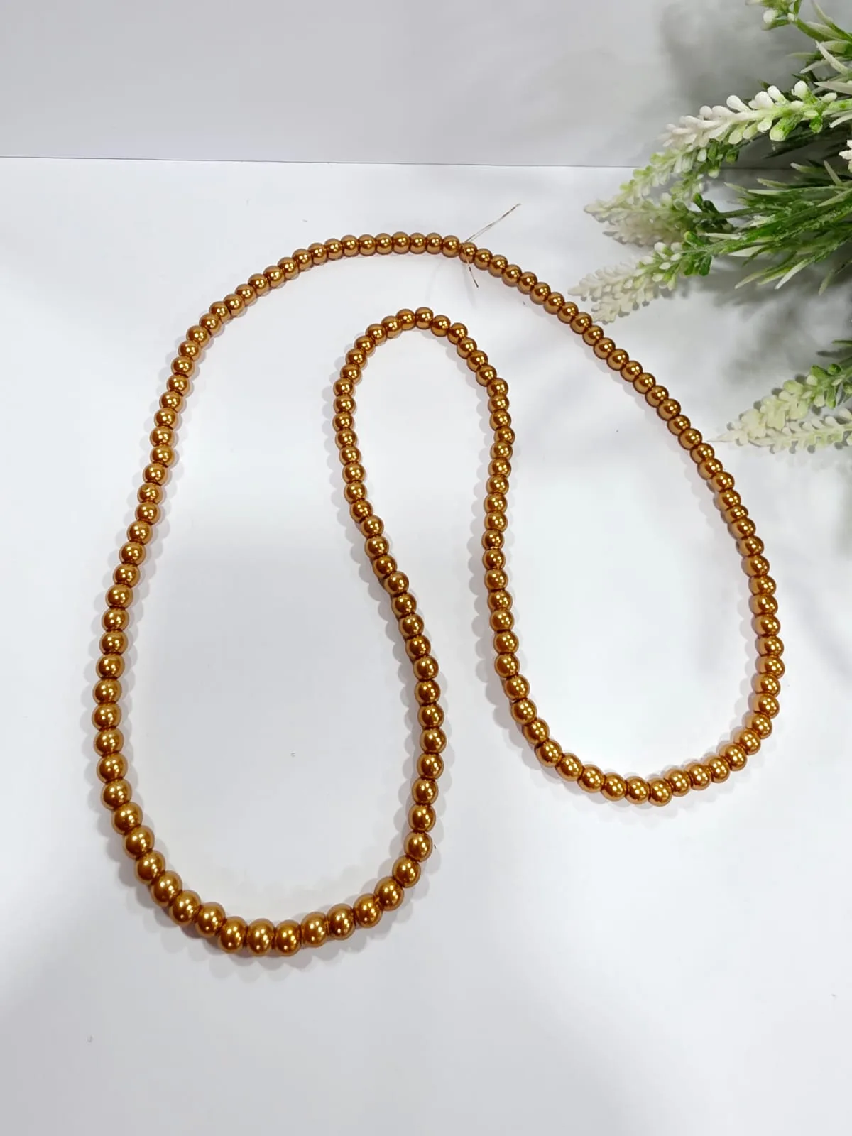 Collar de Perlas de Vidrio Dorado Cobrizo 6mm