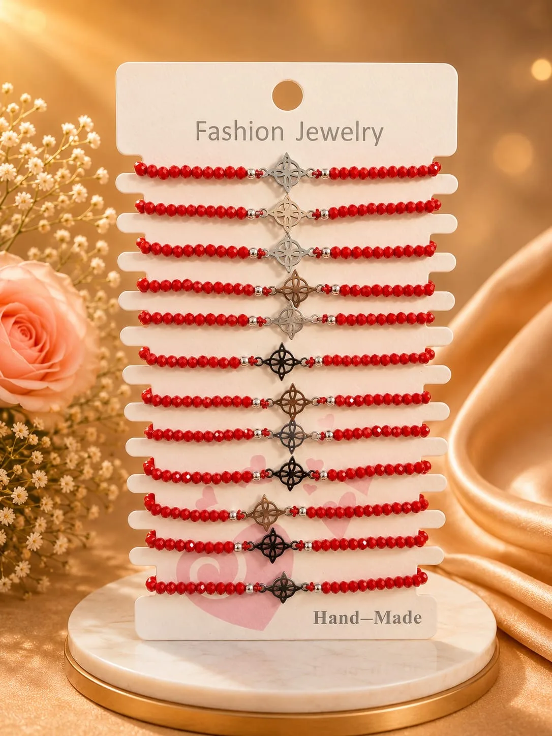 Pack 12 Pulsera de cristal con nudo de bruja 