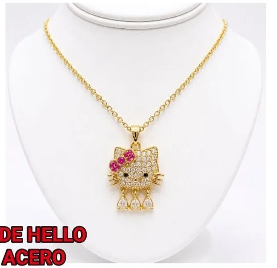 Collar de Hello Kitty en Acero - De pie con gotas