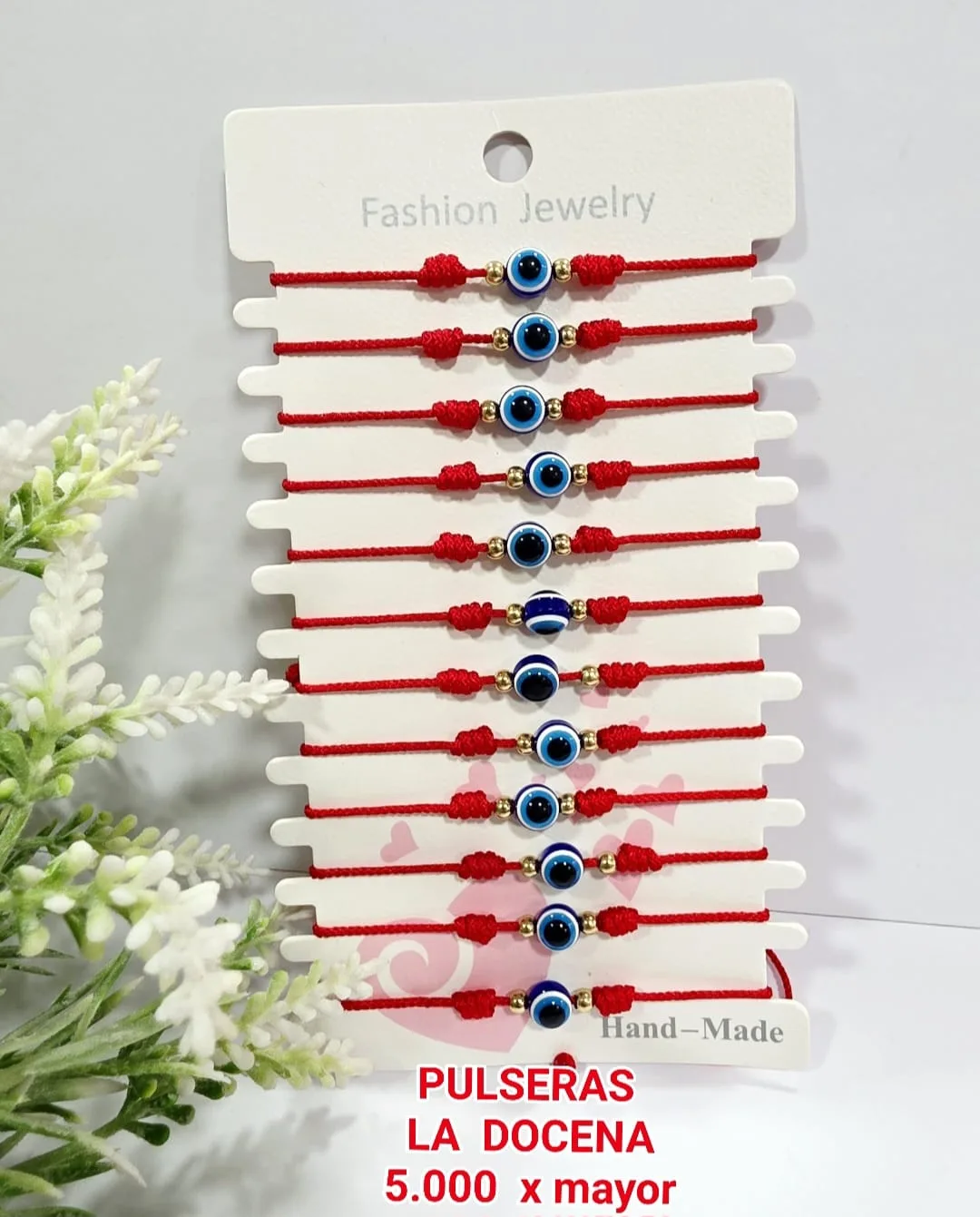 Pack 12 Pulsera Protectora Minimalista de Hilo Rojo con Ojo Turco Azul, Balines Dorados y Nudos Franciscanos