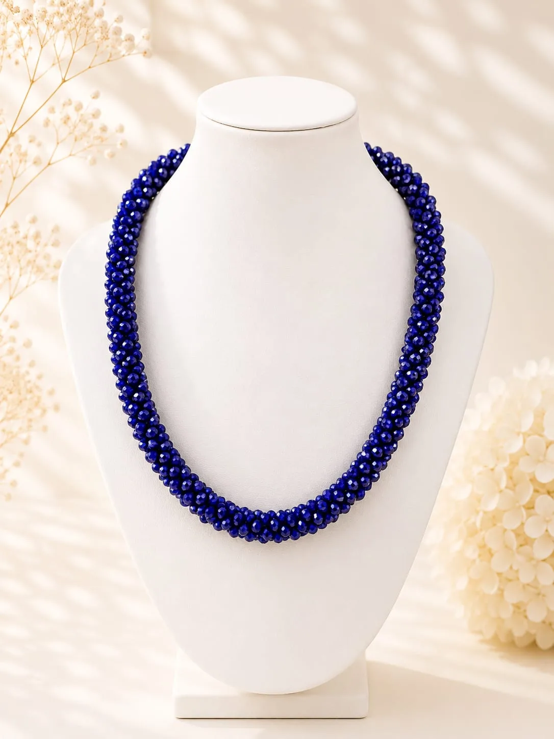Collar Torzal de Cristal Facetado Azul