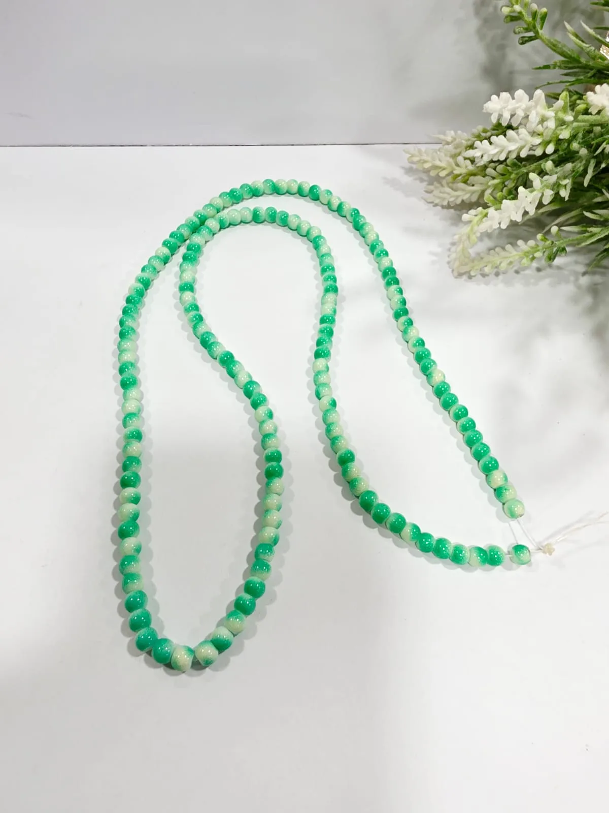 Cuentas de Vidrio Jaspeado Verde y Blanco Degradado 6mm