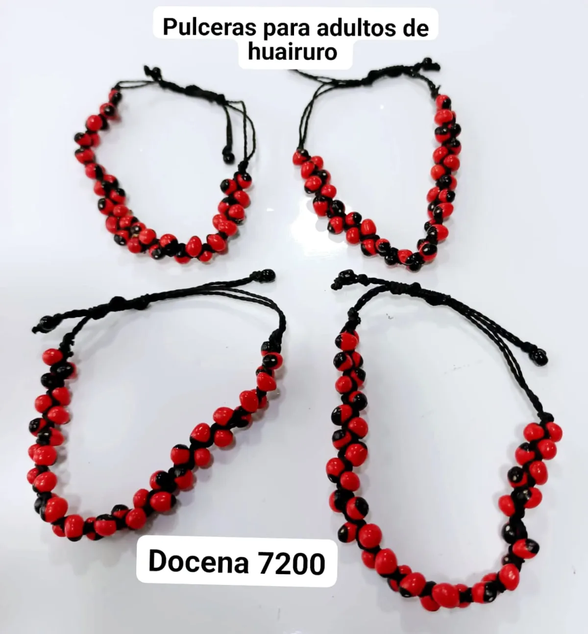 Pack 12 Pulsera para Adulto de Huairuro Tejida en Macramé con Hilo Negro y Cierre Ajustable