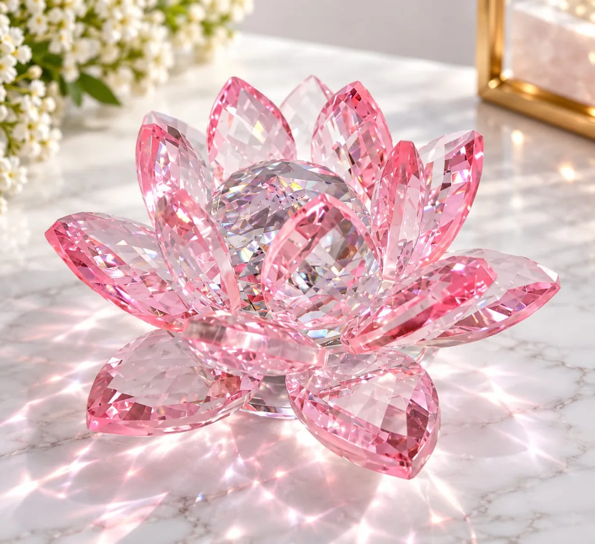 Flor de Loto de Cristal Decorativa (Rosado)