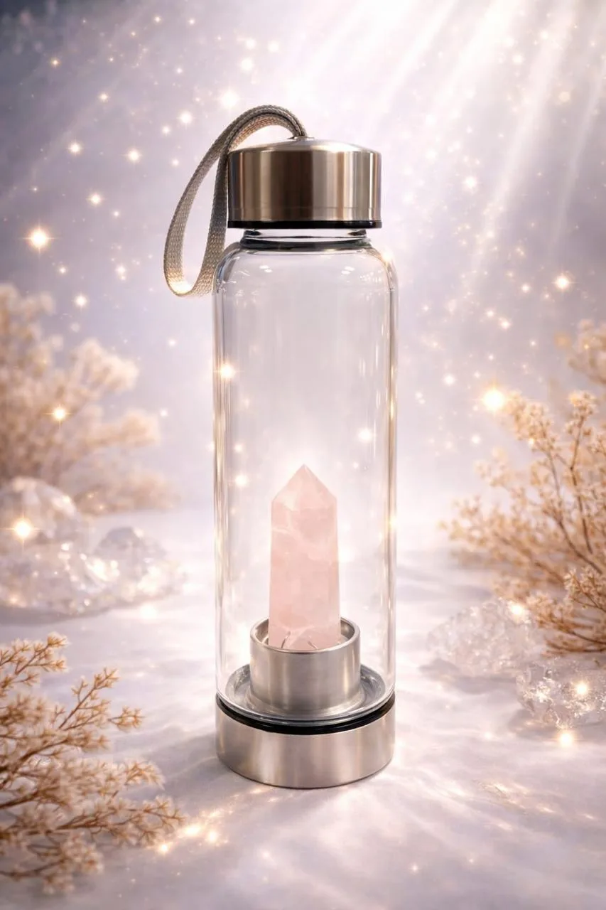 Botella de Agua con Punta de Cuarzo Rosa