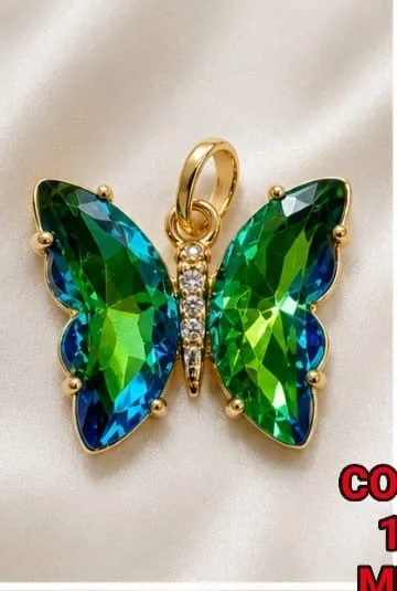 Colgante de Rodio - Mariposa verde/azul con circonias