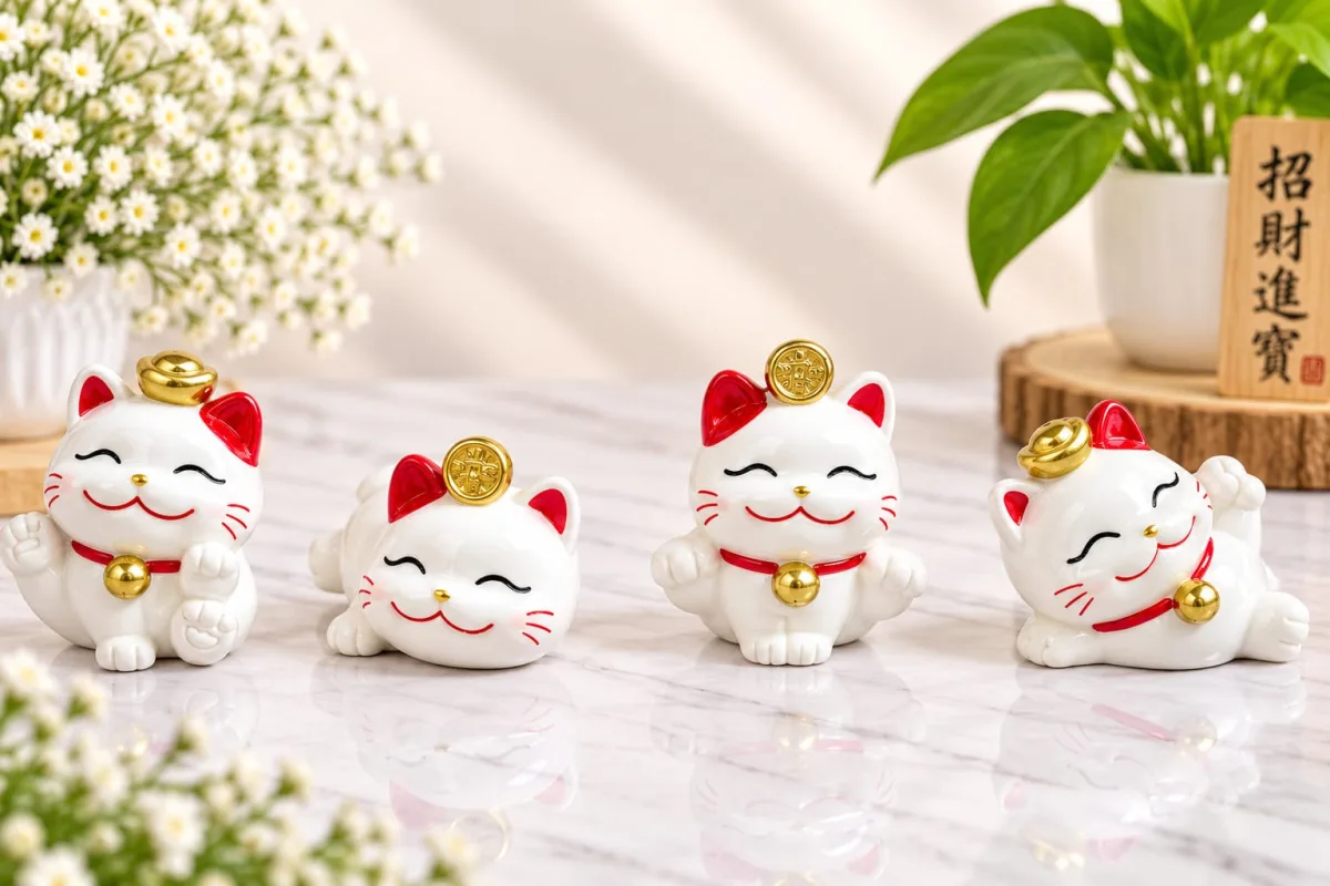 Figura de Gato de la Suerte con Moneda Dorada