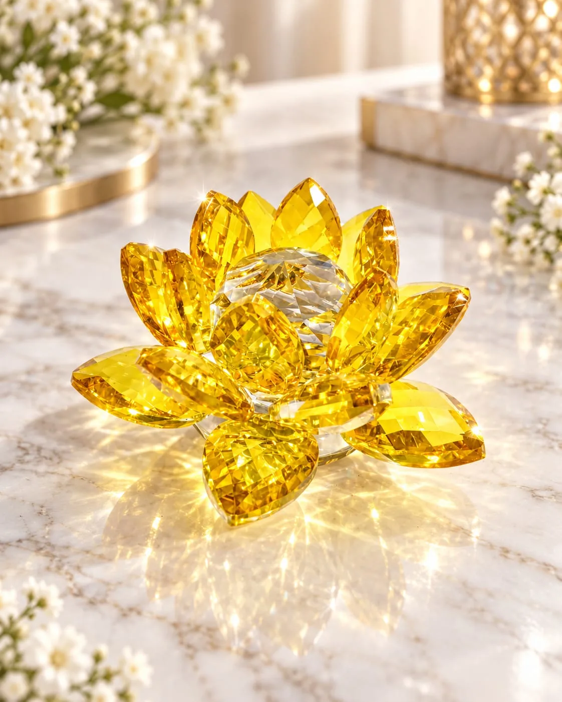 Flor de Loto de Cristal Decorativa (Amarillo)