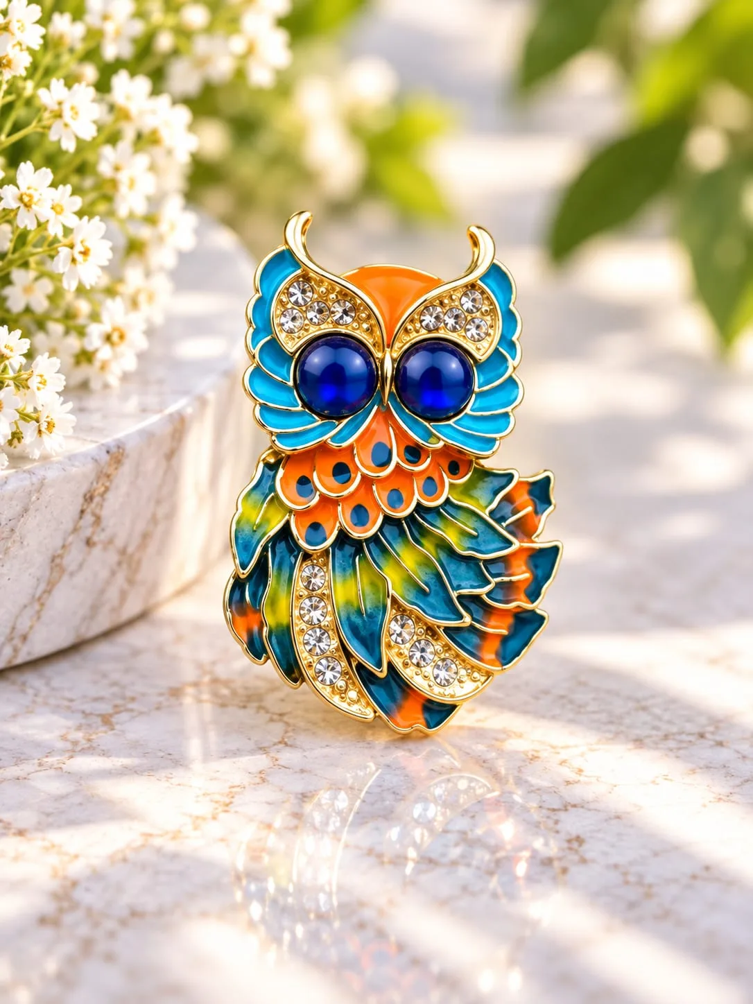 Prendedor de Búho Multicolor Naranja y Azul