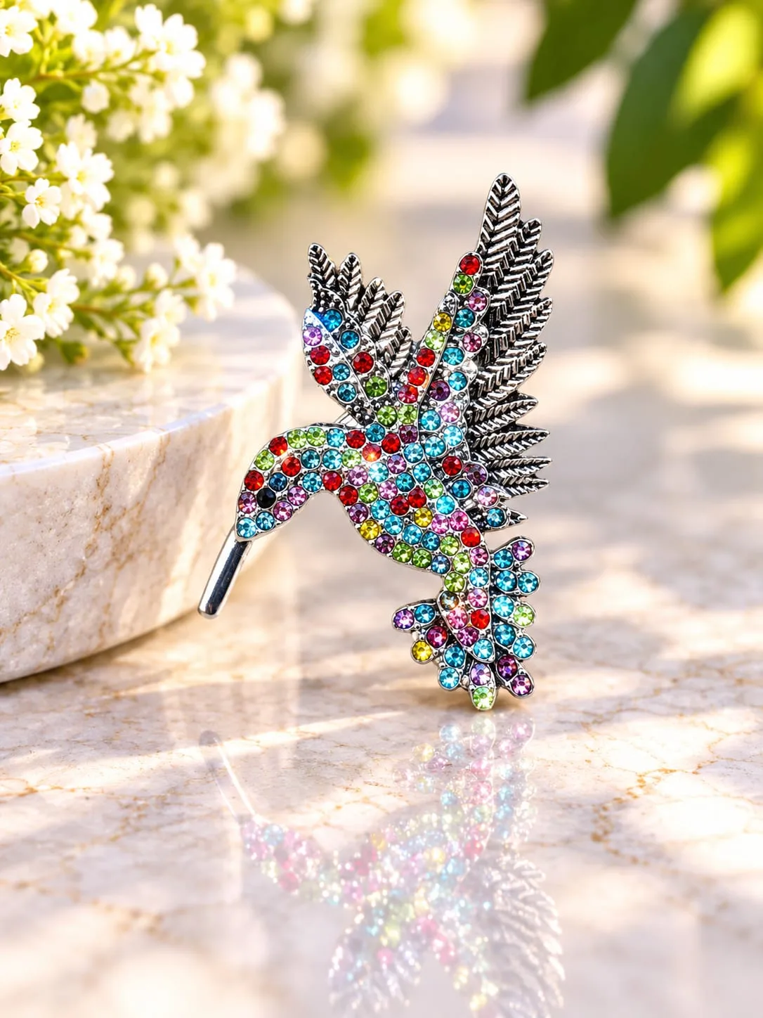 Prendedor de Colibrí con Strass Multicolor