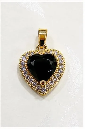 Colgante de Rodio - Corazón piedra negra (variante de broche)