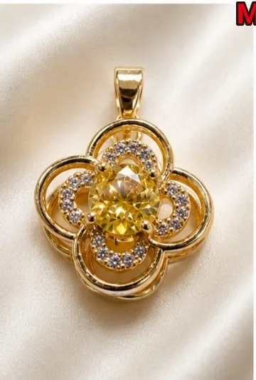 Colgante de Rodio - Flor entrelazada con circonia amarilla central