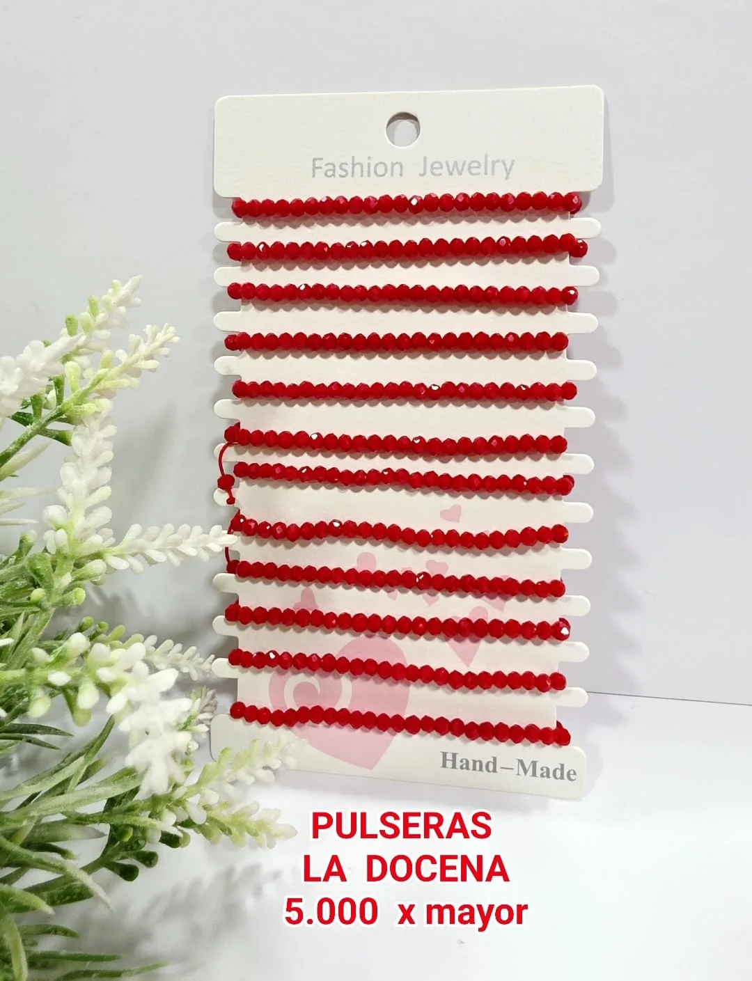 Pack 12 Pulsera Protectora Minimalista de Cuentas de Cristal Facetado Rojo en Hilo Ajustable