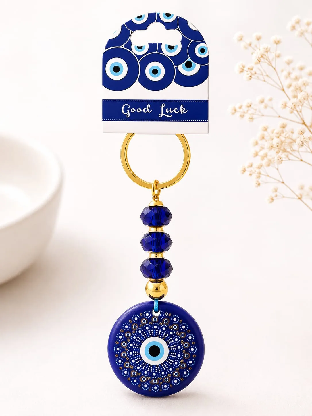 Llavero Dorado de Ojo Turco - Mandala de Puntos (Dot Painting)