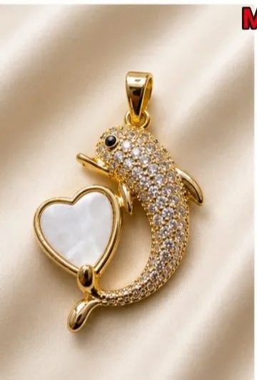 Colgante en Rodio - Delfin con corazon nacar