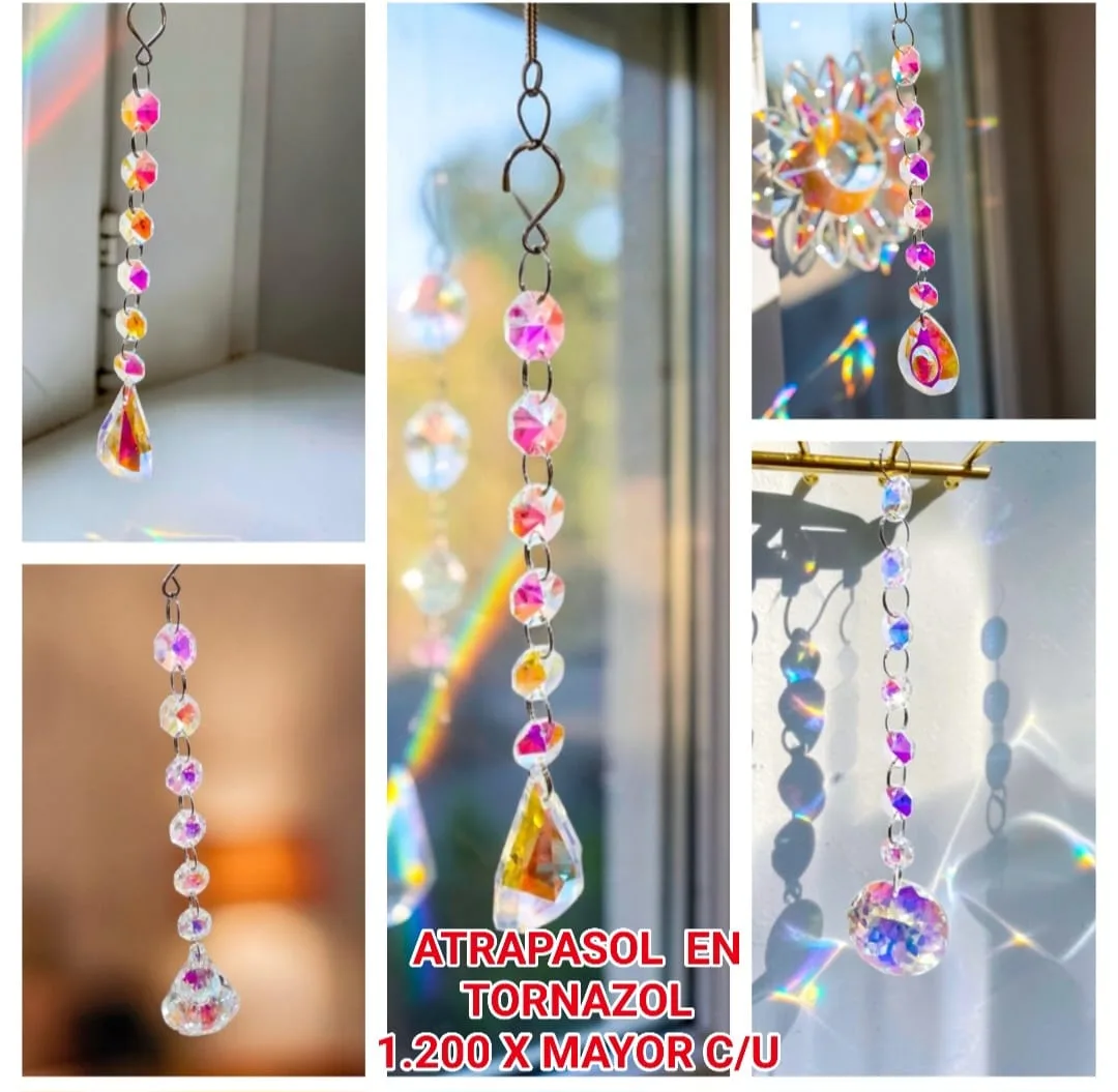 Atrapasoles Lineal Completo en Cristal Iridiscente AB / Tornasol con Prisma Facetado