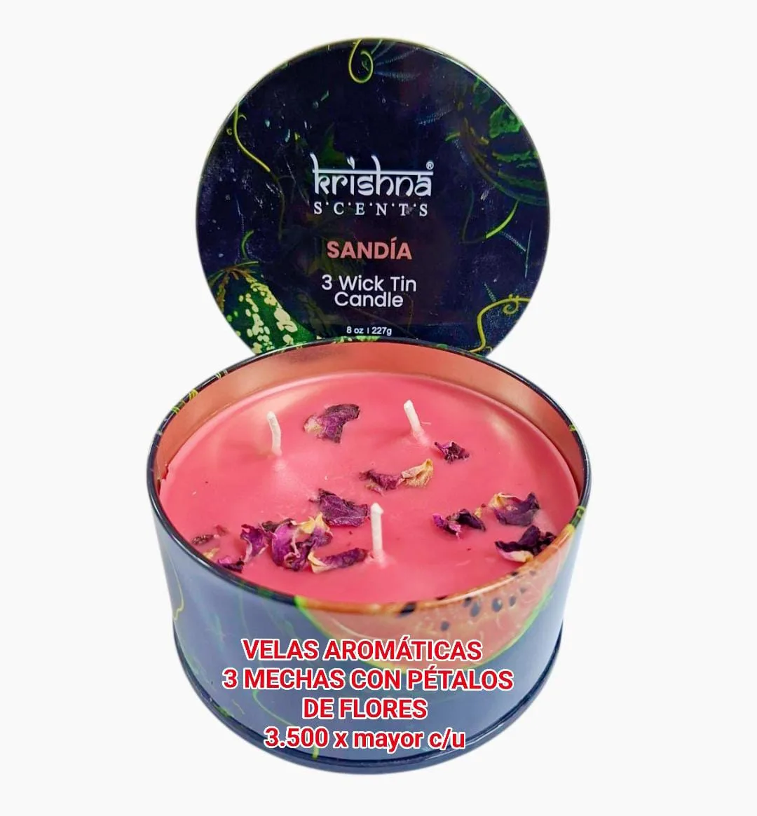 Velas Aromaticas Krishna 3 Mechas Sandia