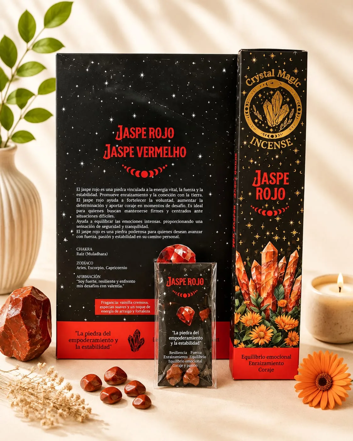 Incienso con Cristal Jaspe Rojo