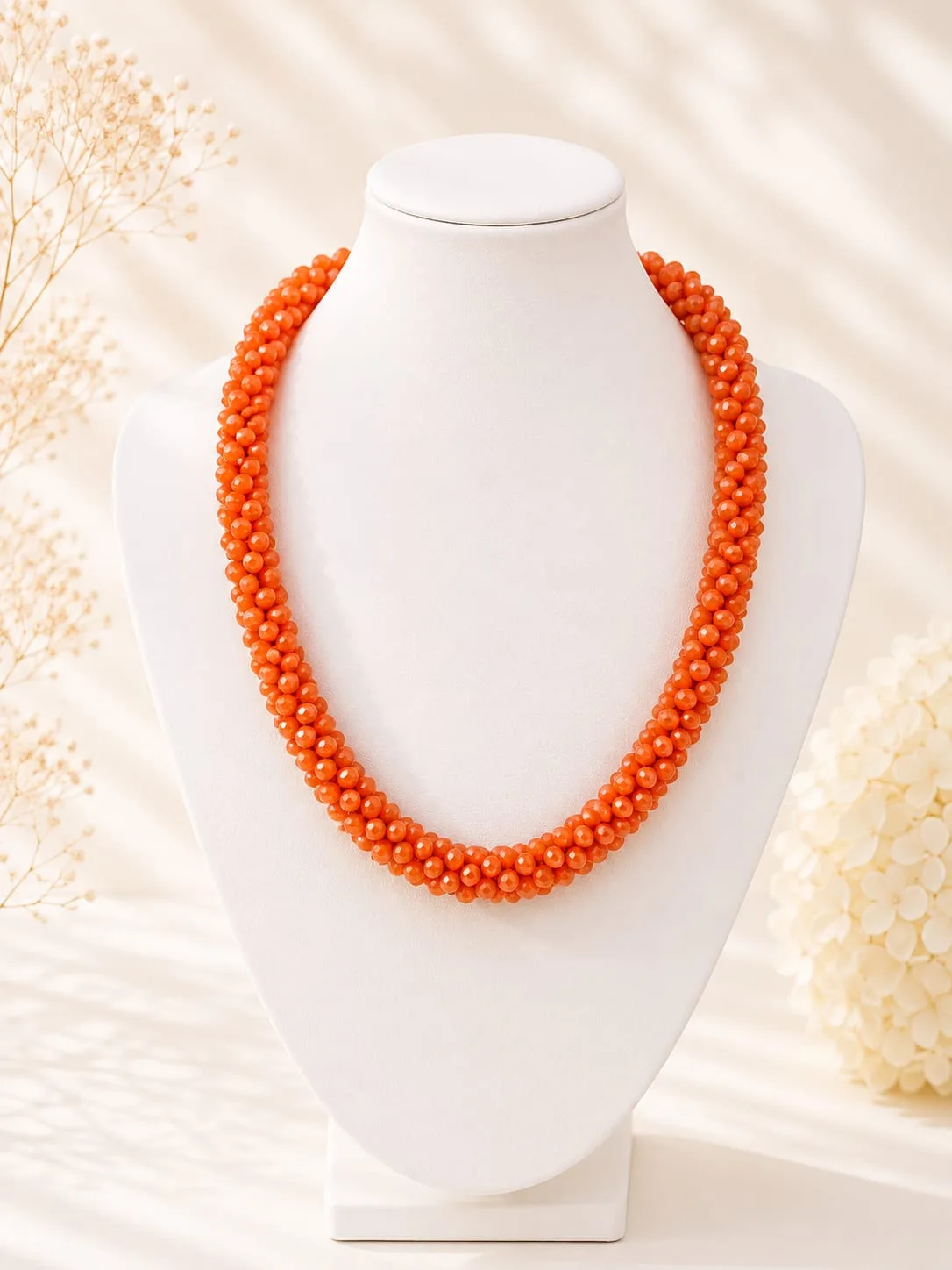 Collar Torzal de Cristal Facetado Naranja