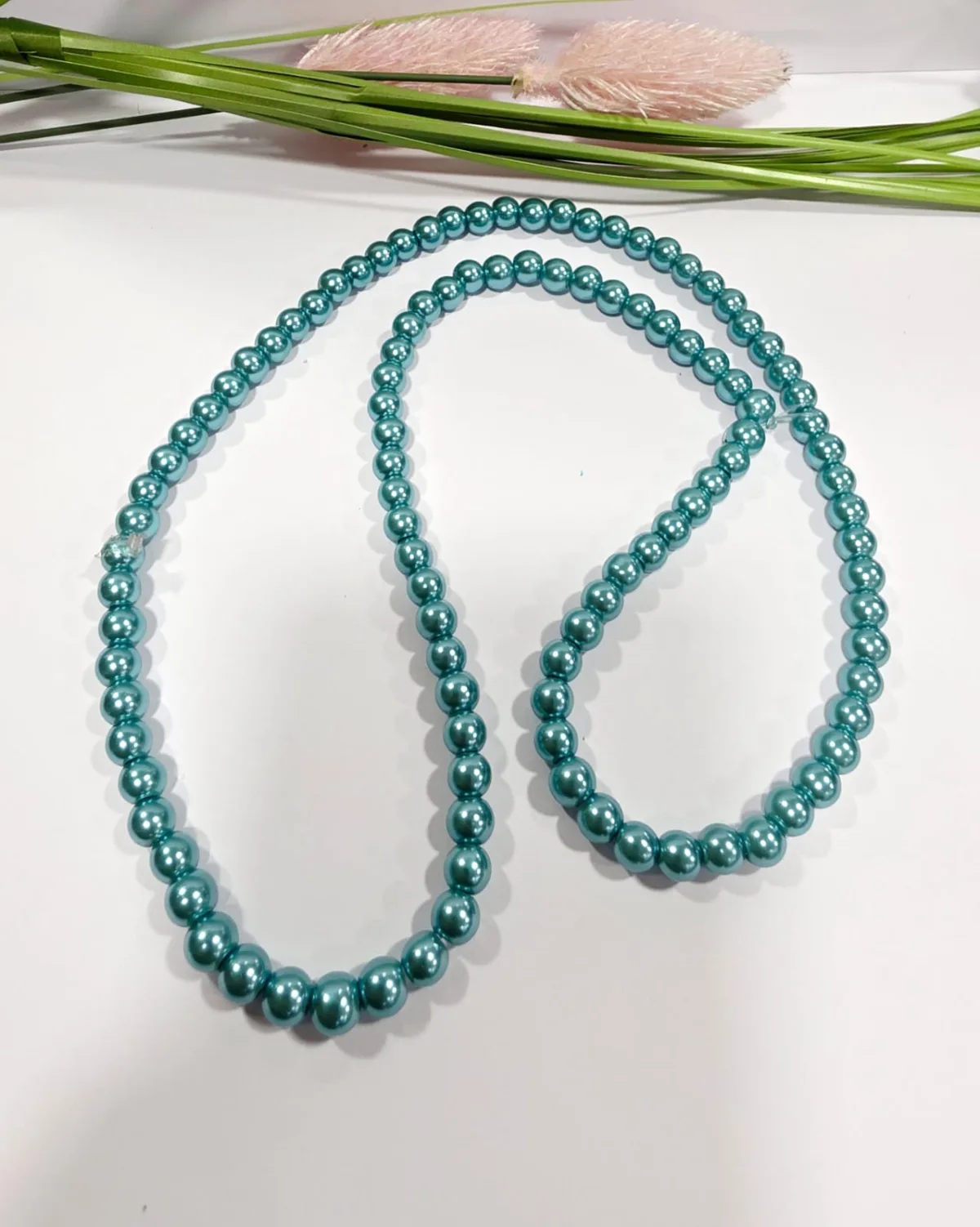 Collar de Perlas de Vidrio Verde Azulado 8mm