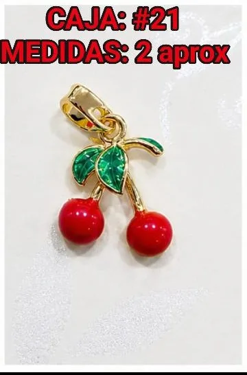 Colgante de Rodio - Cereza roja brillante con hojas verdes (variante)