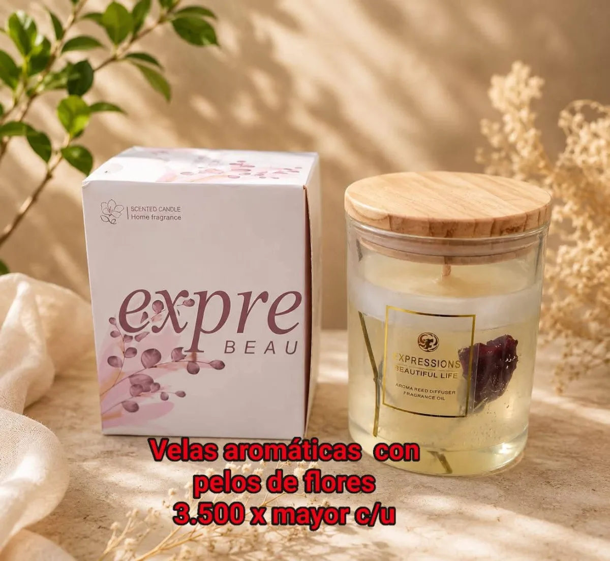 Velas Aromaticas Vaso de Vidrio con Flores Lavanda