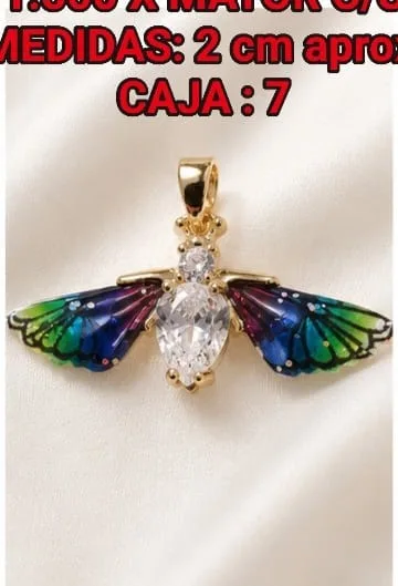 Colgante en Rodio - Insecto/mariposa con piedra gota blanca y alas esmaltadas azul-verde