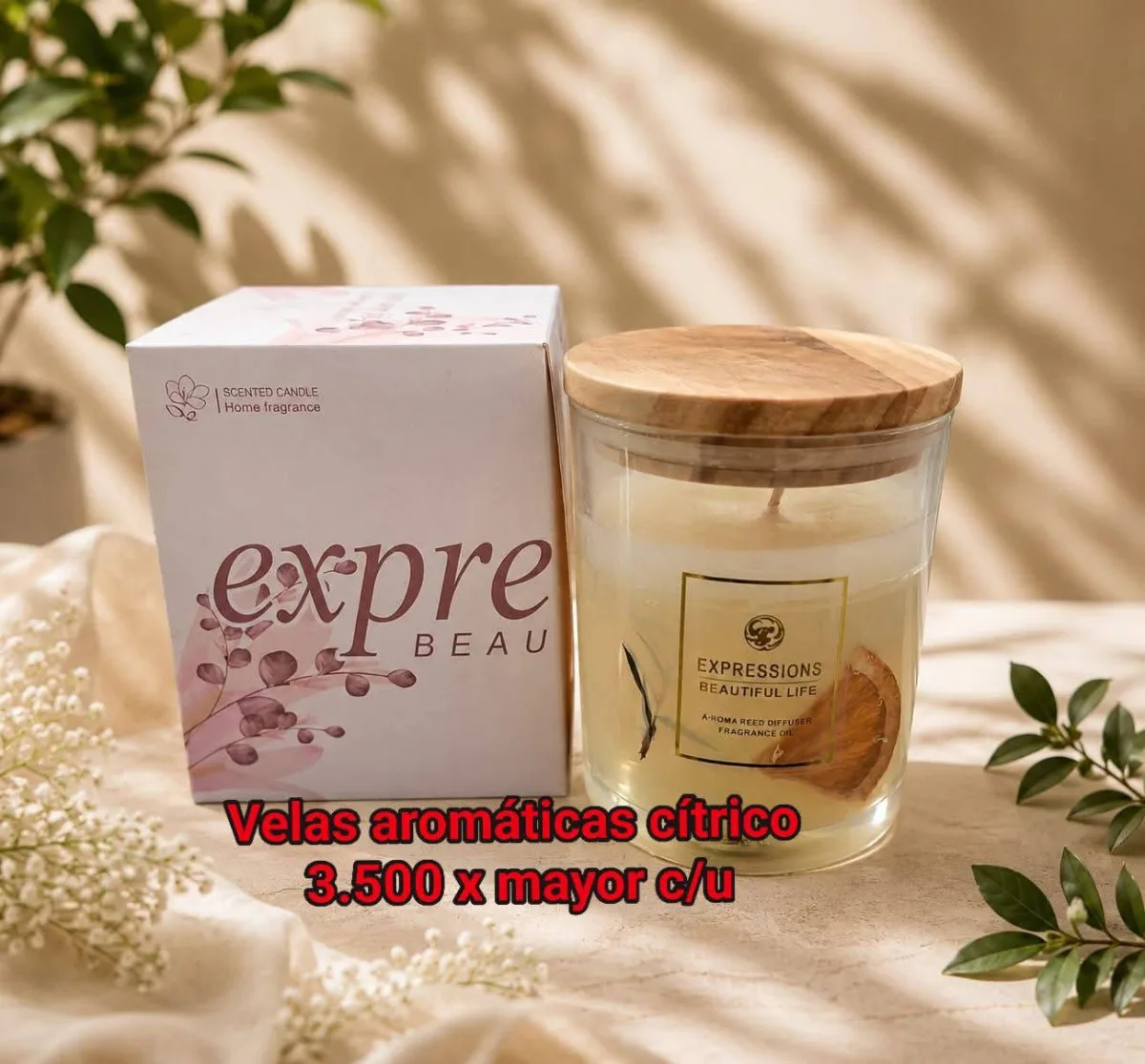 Velas Aromaticas Vaso de Vidro con Flores Citrico