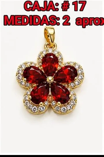 Colgante de Rodio - Flor piedras rojas