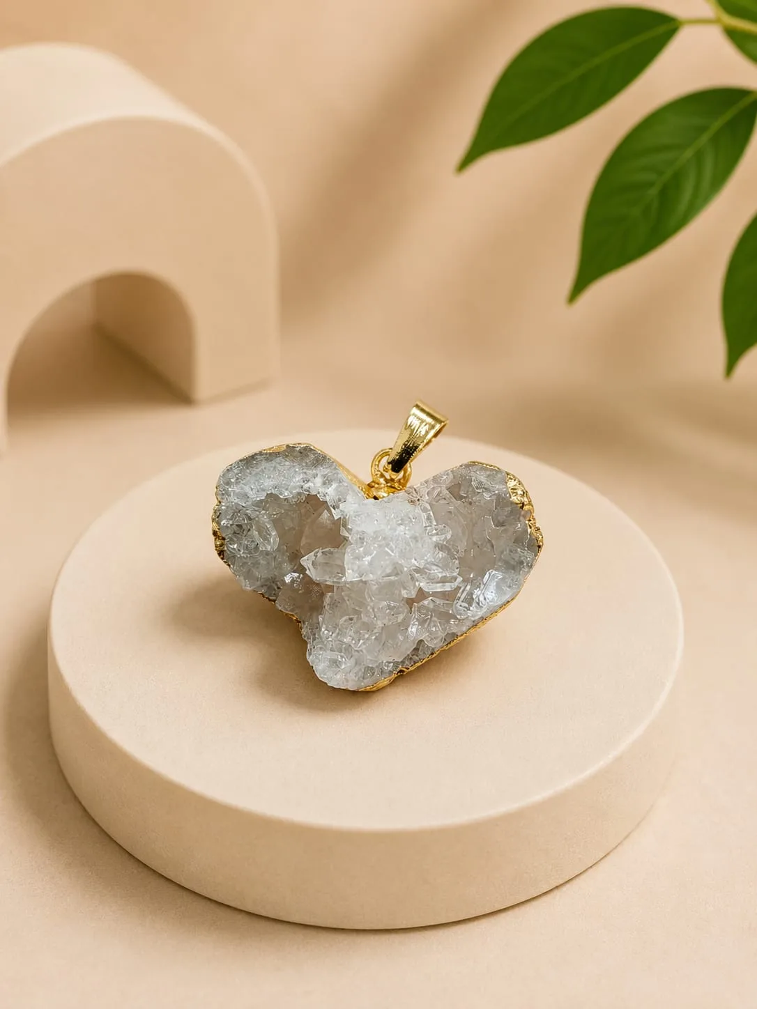 Dije de Corazón Druso Cuarzo Cristal