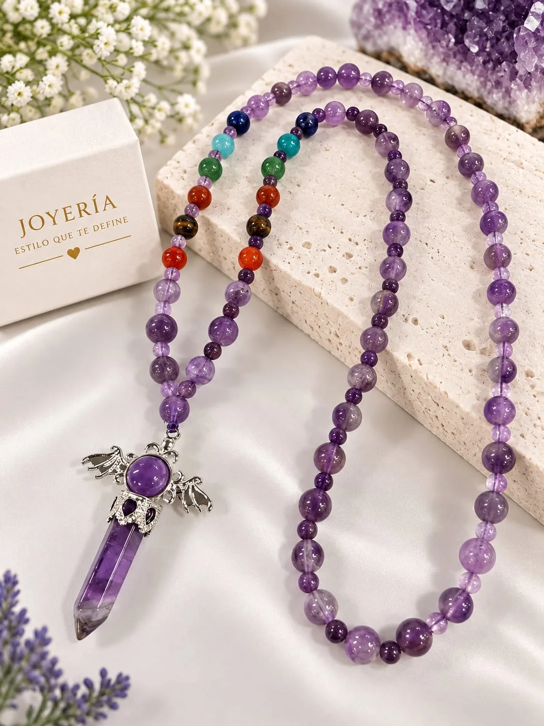 Collar de Amatista con 7 Chakras