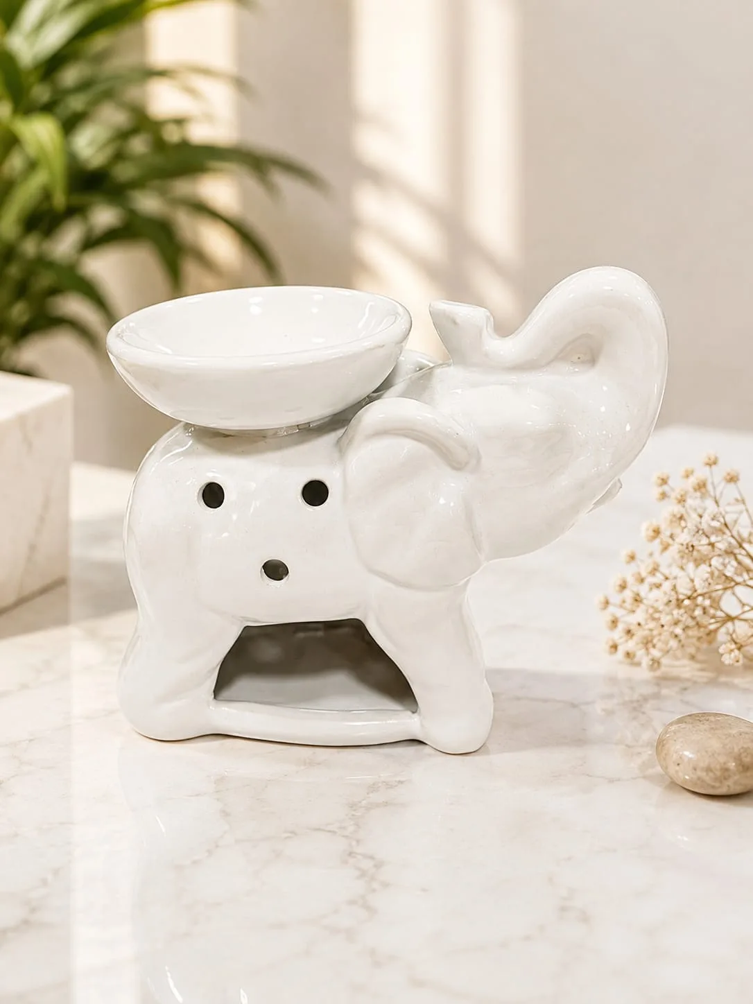 Difusor de Aroma Cerámica en Forma de Elefante - Blanco