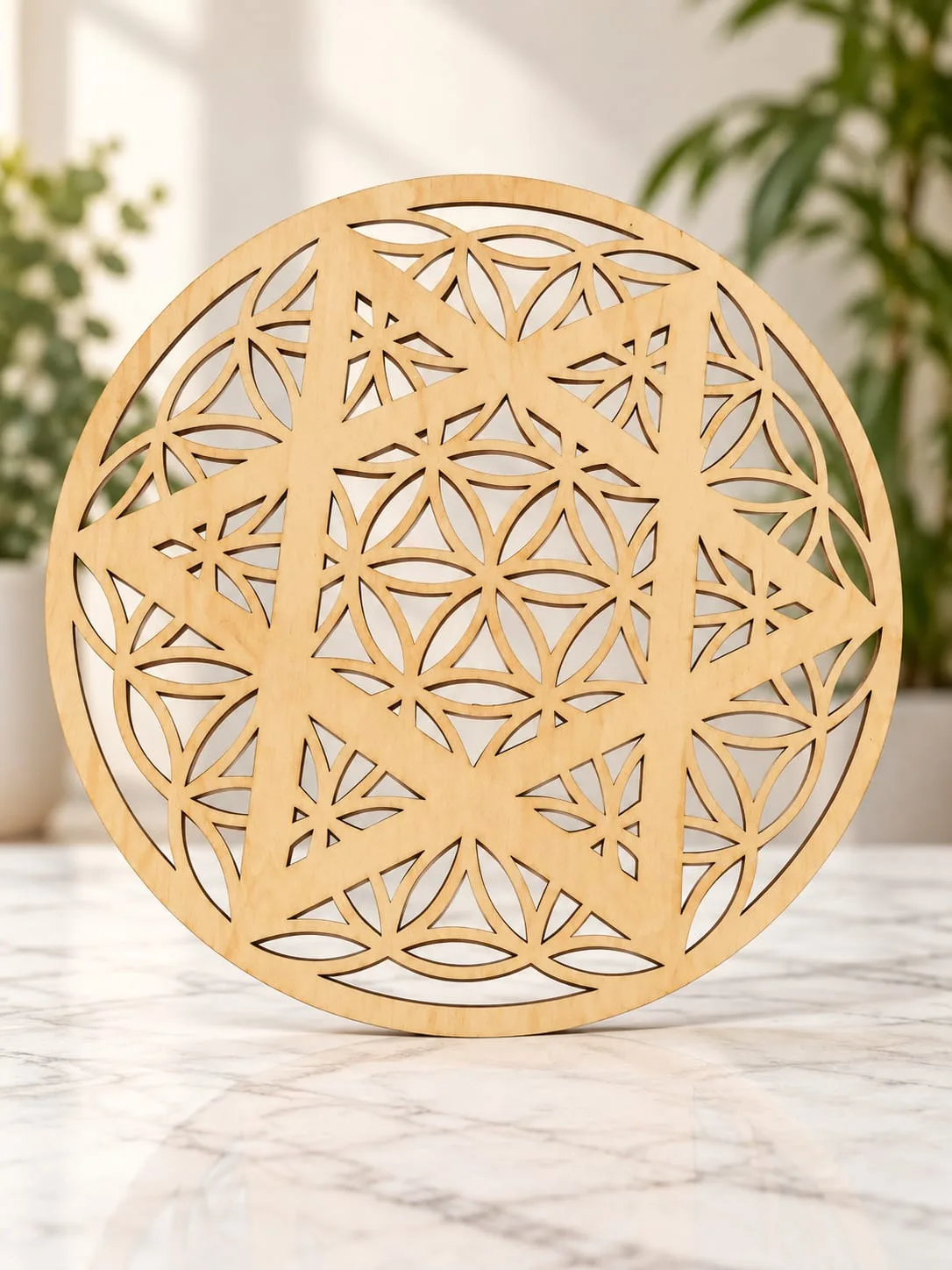Rejilla de Madera Merkaba y Flor de la Vida 30x30 cm