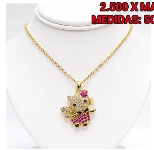 Collar de Hello Kitty en Acero - Con vestido rosado
