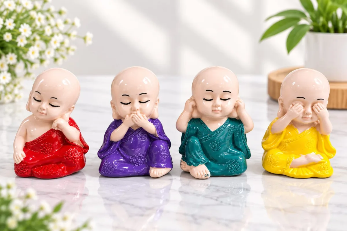 Figura de Monje de Colores Vivos (No Veo, No Oigo, No Hablo)