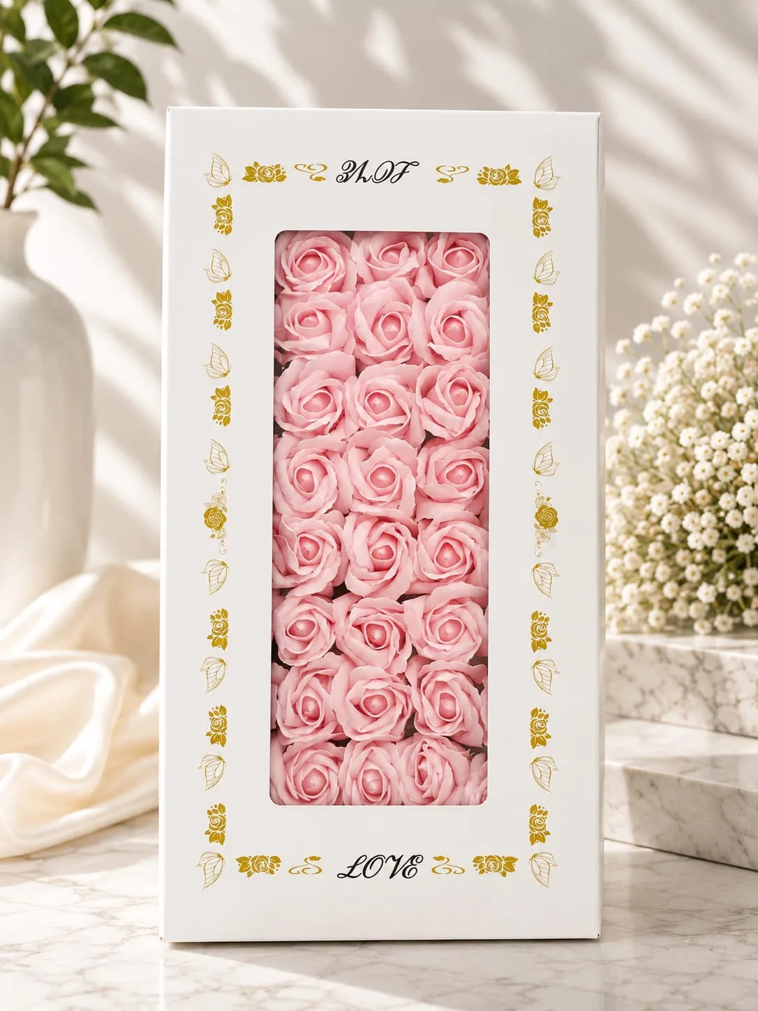 Caja de Rosas de Jabón Color Rosado
