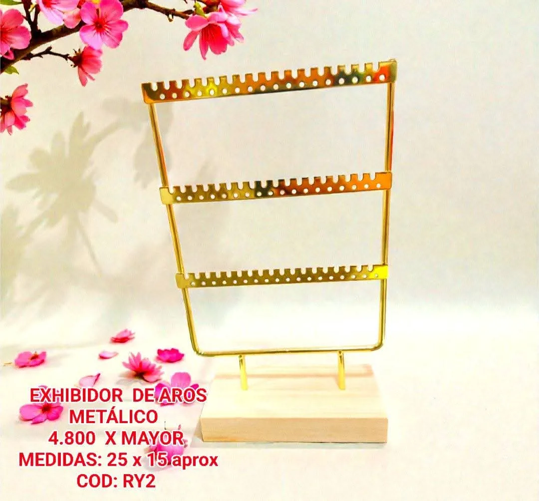 Exhibidor Metálico de Aros de 3 Niveles (Dorado)