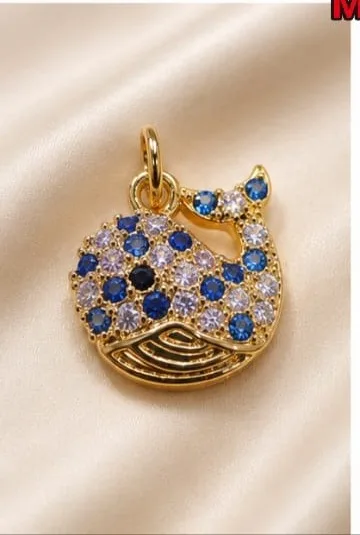 Colgante de Rodio - Ballena con piedras azules