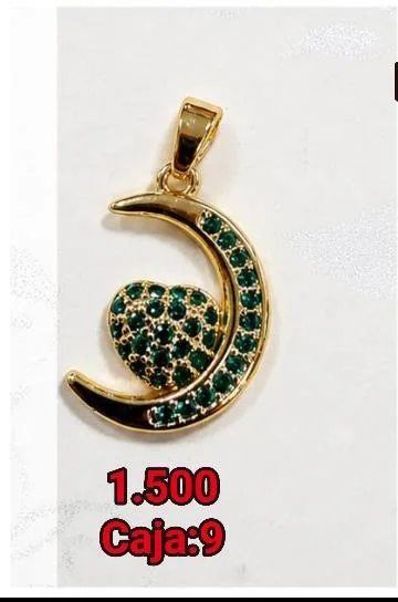 Colgante de Rodio - Luna con corazón piedras verdes