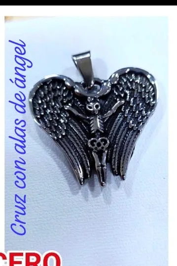 Colgante de Acero - Cruz con alas de angel