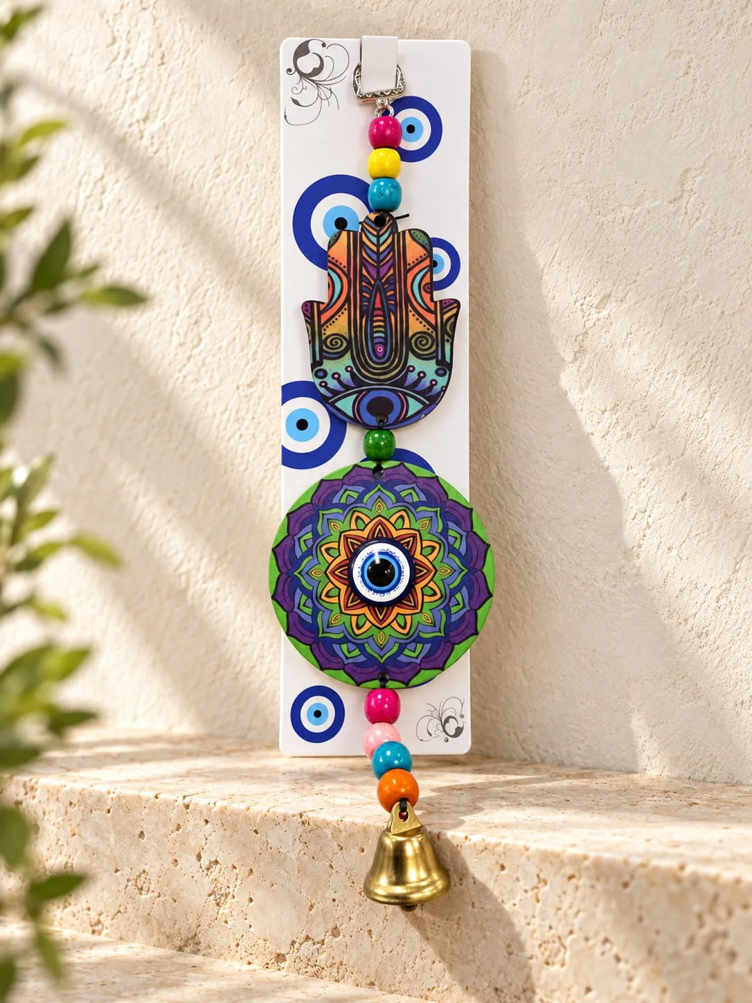 Colgante Ojo Turco con Campana Mano de Fátima y Mandala