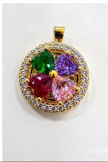 Colgante de Rodio - Trébol de cuatro hojas piedras multicolor (verde morado rosa y rosa claro)